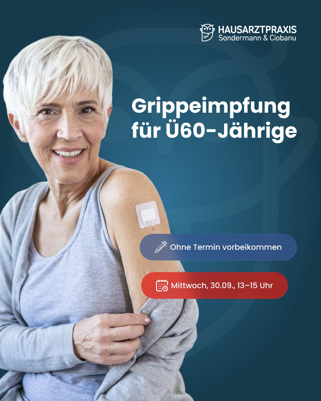 Grippeimpfung für Ü60-Jährige – ohne Termin vorbeikommen: Mittwoch, 30.09., 13–15 Uhr